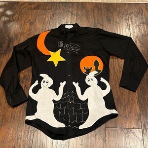 vtg shane lee made in USA size M bottom down shirt ghosts halloween embroidered